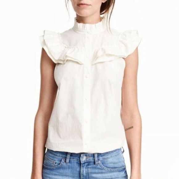 H&M White Sleeveless Cotton Button Down Top(Size 6) - Picture 1 of 5